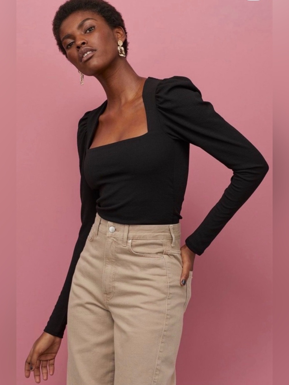 NWT H&M Square Neck Top BLACK